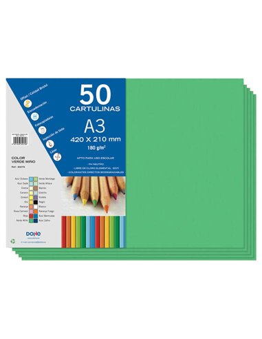 Dohe - Papier cartonné A3 - 50 feuilles - Poids 180 g - Couleur verte