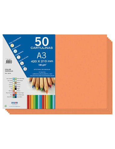 Dohe - Papier cartonné A3 - 50 feuilles - Poids 180 g - Couleur orange