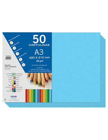 Dohe - Carton A3 - 50 Feuilles - Poids 180g - Couleur Bleu