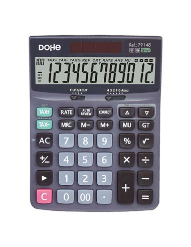 Dohe - Calculatrice électronique de bureau - Écran LCD 12 chiffres - Alimenté par énergie solaire et batterie - Grandes touches