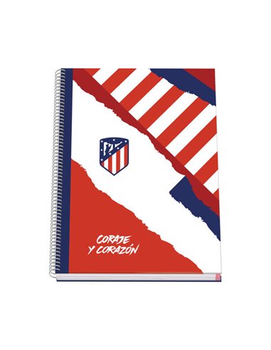 Dohe - Carnet à Spirale Courage et Coeur Atletico de Madrid avec Couverture Carton Lignée - Format A4 de 100 Feuilles 90gr - Feu