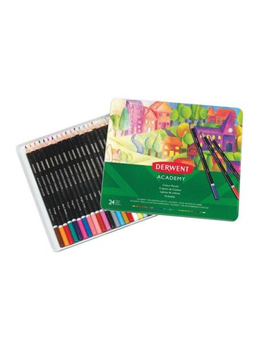 Derwent Academy Lot de 24 crayons de couleur de haute qualité – Transfert de couleur parfait – Corps en bois naturel – Couleurs 