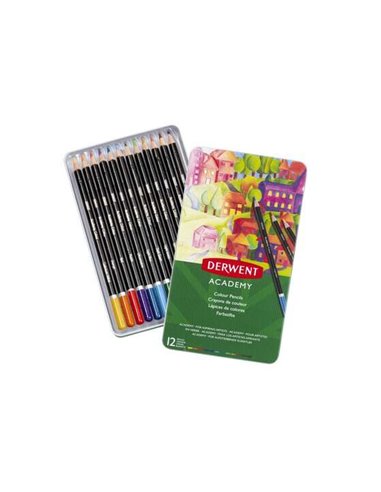 Derwent Academy Lot de 12 crayons de couleur de haute qualité – Transfert de couleur parfait – Corps en bois naturel – Couleurs 