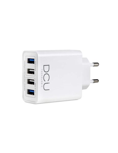 DCU Tecnologic - Chargeur Intelligent 4 Ports USB - Chargement Rapide pour Jusqu'à 4 Appareils Simultanément - Couleur Blanc