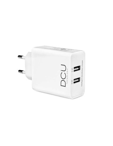 DCU Tecnologic - Chargeur Compact 2xUSB - Charge Deux Appareils Simultanément - Ports USB 5V Chacun 2,4 à + 2,4 A - Couleur Blan