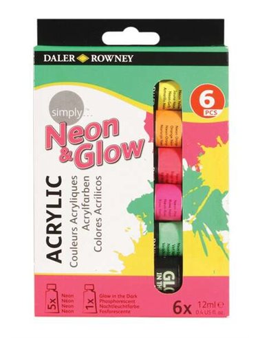 Daler Rowney - Simply Pack de 6 peintures acryliques 12 ml - Couleurs fluo assorties