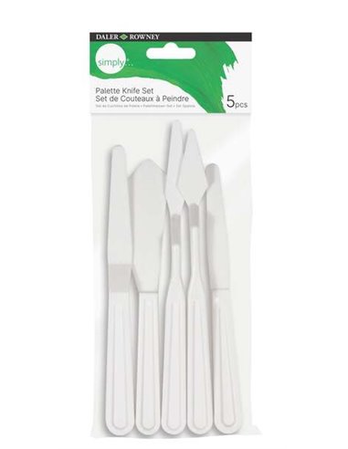 Daler Rowney - Simply Pack de 5 Spatules en Plastique - Différentes Formes - Plastique Durable - Couleur Blanc