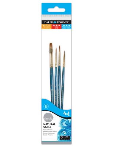 Daler Rowney - Simply Pack de 4 Brosses en Sable - Design Ergonomique - Couleur Bleu