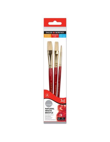 Daler Rowney - Simply Pack de 3 Brosses à Cheveux Naturels T-2 - Poils Blancs - Design Ergonomique - Couleur Marron