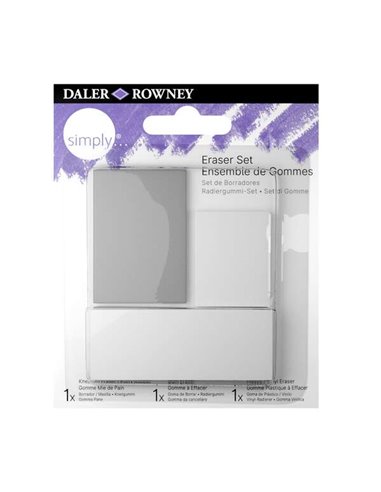 Daler Rowney - Simply Pack de 3 gommes à dessin - Gomme standard, fil d'Ariane et gomme en plastique