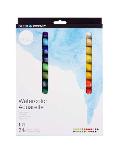 Daler Rowney - Simply Pack de 24 aquarelles 12 ml - Elles mouillent facilement - Couleurs assorties