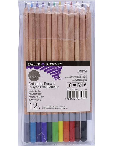 Daler Rowney - Simply Pack de 12 crayons de couleur ronds - Faciles à tailler - Pour étudiants et usage domestique - Couleurs as