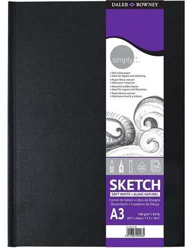 Daler Rowney - Carnet de Dessin Simply Sewn A3 54 Feuilles 100g/m2 - Couverture Rigide - Blanc