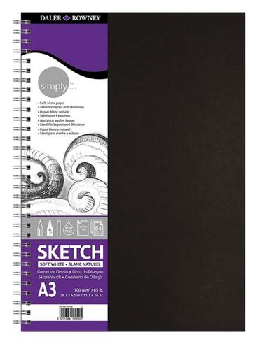 Daler Rowney - Carnet de dessin Simply A3 - Couverture rigide avec reliure spirale 100g/m2 - Blanc