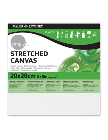 Daler Rowney - Cadre Simply Canvas 20x20 cm - Triple apprêt - Grain moyen - 100 % sans acide ALG-odon - 250 g