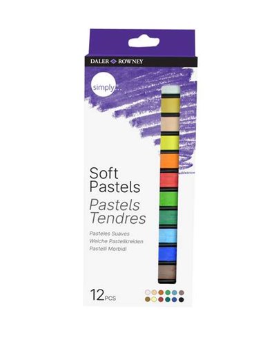 Daler Rowney - Pack de 12 Pastels Tendres - Pour une Grande Variété de Surfaces - Facile à Utiliser - Couleurs Assorties