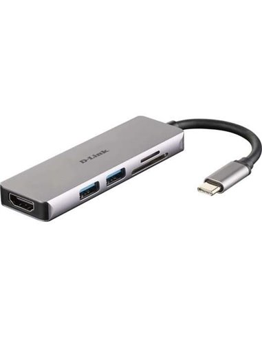 D-Link - Hub USB-C Lecteur SD 5 en 1, MicroSD, HDMI 4K, 2x USB 3.0