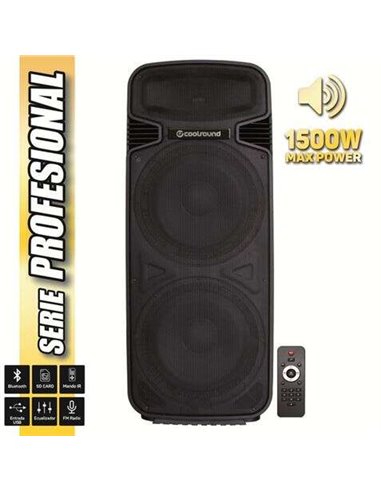 Coolsound - Enceinte Bluetooth amplifiée Pro 500 1500W 2x15" 450W RMS - USB, SD, Micro. Entrée Jack 6,3 mm - Télécommande