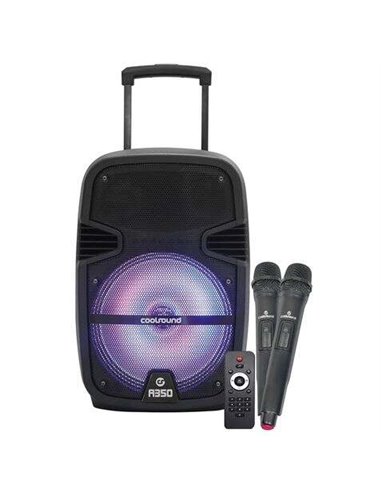 Coolsound - Enceinte Bluetooth Amplifiée A350 350W 12" 50W RMS - USB, Entrée Micro Jack 6,3 mm - Éclairage LED - 2 Micros Inclus