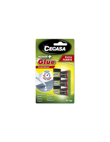 Cegasa - Power Glue Pack de 3 Colles Instantanées 1gr - Couleur Transparente