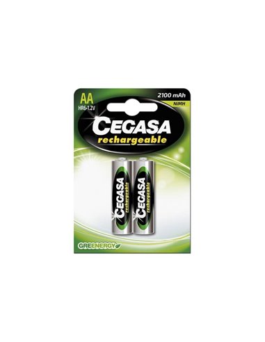 Cegasa - HR6 Pack de 2 Piles Rechargeables AA 2100mAh - Technologie RTU - Maintient 85% d'énergie pendant un an - Idéal pour les