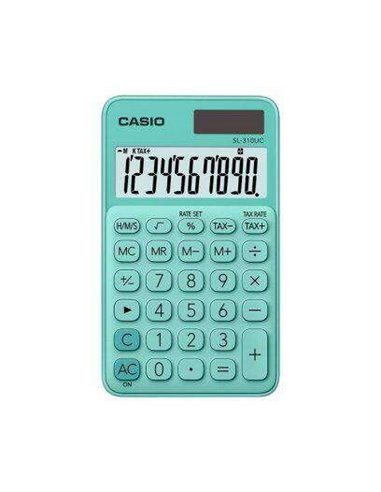 Casio - Calculatrice de poche SL-310UC - Calcul des taxes - Écran LCD à 10 chiffres - Solaire et piles - Couleur verte