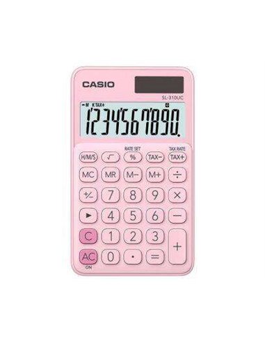 Casio - Calculatrice de poche SL-310UC - Calcul des taxes - Écran LCD 10 chiffres - Solaire et Piles - Couleur Rose