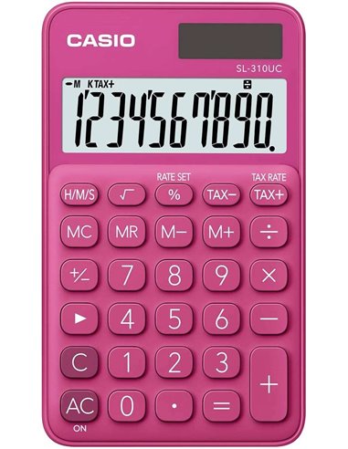 Casio - Calculatrice de poche SL-310UC - Calcul des taxes - Écran LCD à 10 chiffres - Solaire et piles - Couleur rouge