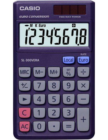 Casio - Calculatrice de poche SL-300VERA - Écran LC extra large à 8 chiffres - Fonction convertisseur euro - Couleur bleu foncé