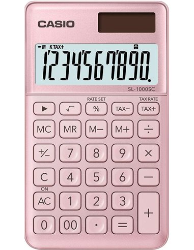 Casio - Calculatrice de poche SL-1000SC - Écran extra large à 10 chiffres - Alimenté par énergie solaire et batterie - Couleur r