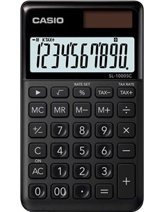 Casio - Calculatrice de poche SL-1000SC - Écran extra large à 10 chiffres - Alimenté par l'énergie solaire et par batterie - Cou