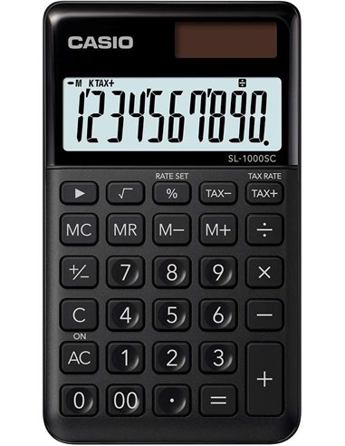 Casio - Calculatrice de poche SL-1000SC - Écran extra large à 10 chiffres - Alimenté par l'énergie solaire et par batterie - Cou