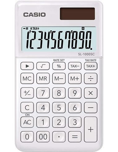 Casio - Calculatrice de poche SL-1000SC - Écran extra large à 10 chiffres - Alimenté par l'énergie solaire et par batterie - Cou