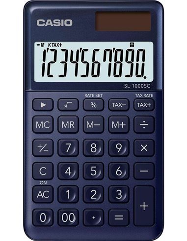 Casio - Calculatrice de poche SL-1000SC - Écran extra large à 10 chiffres - Alimenté par énergie solaire et batterie - Couleur b