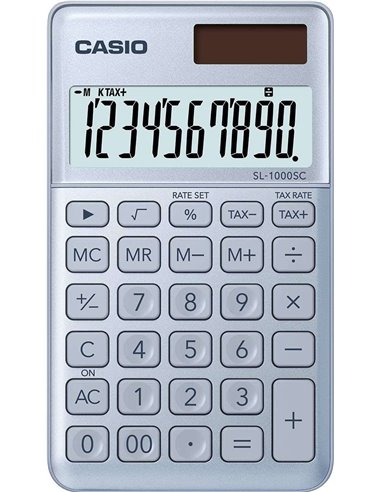 Casio - Calculatrice de poche SL-1000SC - Écran extra large à 10 chiffres - Alimenté par énergie solaire et batterie - Couleur b