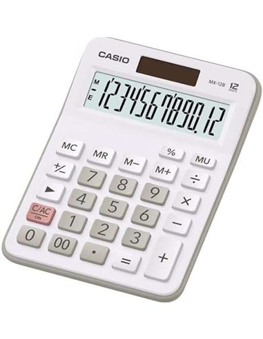 Casio - Petite calculatrice de bureau MX-12B - Écran LCD à 12 chiffres - Solaire et batterie - Blanc