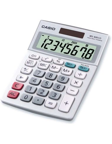 Casio - Calculatrice financière de bureau MS88ECO - Conversion de devises - Calcul des taxes - Écran LCD à 8 chiffres - Solaire 