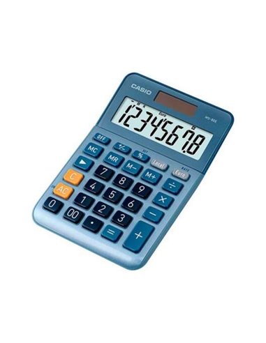 Casio - Calculatrice de bureau MS80E - Double touche zéro - Écran LCD à 8 chiffres - Solaire et piles - Couleur bleue