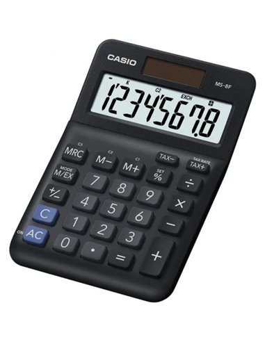 Casio - Calculatrice de bureau de base MS-8F - Écran LCD à 8 chiffres - Solaire et batterie - Couleur noire