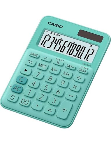 Casio - Petite calculatrice de bureau MS-20UC - Écran LCD à 12 chiffres - Alimenté par l'énergie solaire et par batterie - Coule