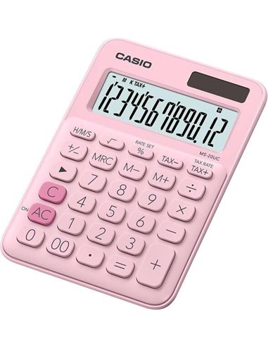 Casio - Petite calculatrice de bureau MS-20UC - Écran LCD à 12 chiffres - Alimenté par l'énergie solaire et par batterie - Coule