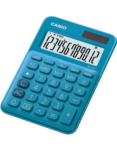 Casio - Petite calculatrice de bureau MS-20UC - Écran LCD à 12 chiffres - Alimenté par l'énergie solaire et par batterie - Coule