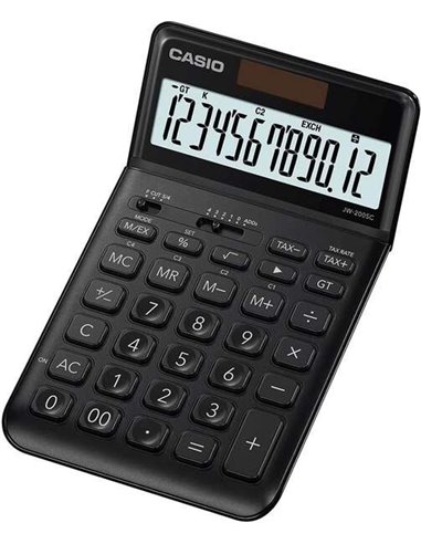 Casio - Calculatrice de bureau JW-200SC - Écran LCD à 12 chiffres inclinable - Alimenté par l'énergie solaire et par batterie - 