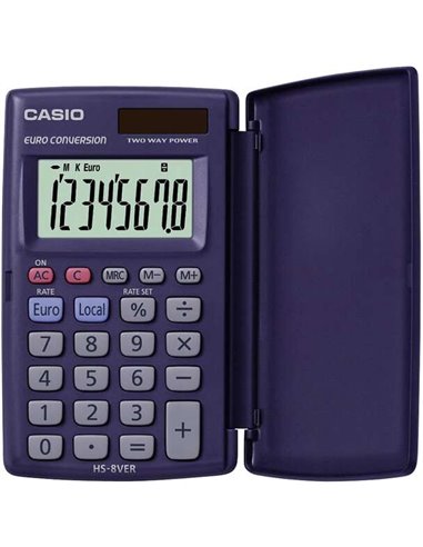 Casio - Calculatrice de poche HS-8VERA avec couvercle rabattable - Écran LCD extra large à 8 chiffres - Fonction convertisseur e