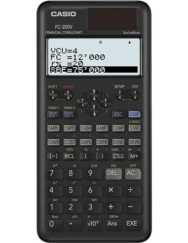 Casio - Calculatrice financière FC200V - Écran 4 lignes - Affichage de plusieurs paramètres en même temps - Touches de raccourci