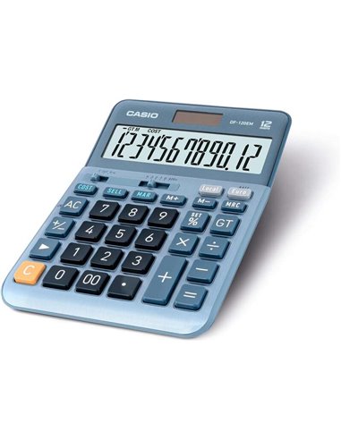 Casio - Calculatrice de bureau DF-120EM - Écran extra large à 12 chiffres - Alimenté par l'énergie solaire et par batterie - Cou