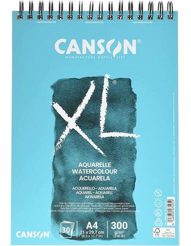 Canson - Album XL Aquarelle à Spirale Microperforée de 30 Feuilles A4 - Grain Fin - 21x29,7cm - 300g - Coloris Blanc