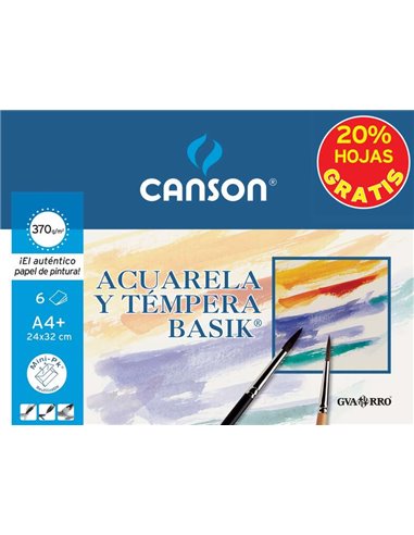 Canson - Minipack de 6 Feuilles Aquarelle Basik 24x32 370g - 20% Feuilles Offertes - Coloris Blanc