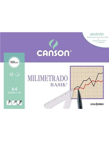 Canson - Minipack de 12 Feuilles A4 - Basik Millimètre - 21x29,7cm - 100g - Couleur Sépia