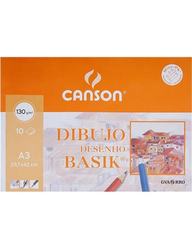 Canson - Minipack de 10 Feuilles à dessin Basik unies A3 - 29,7x42cm - 130g - Blanc